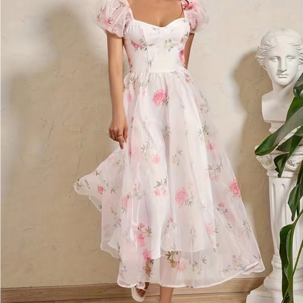 Floral Maxi Dress with Puff Sleeves